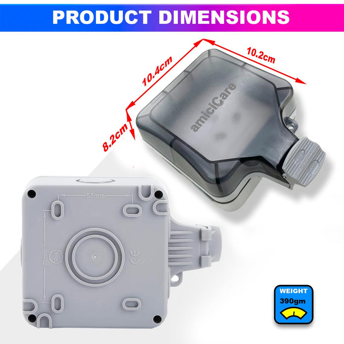 Waterproof Power Socket, 6/16Amp Outdoor Electric Switch Socket Box IP66 (Single Socket)