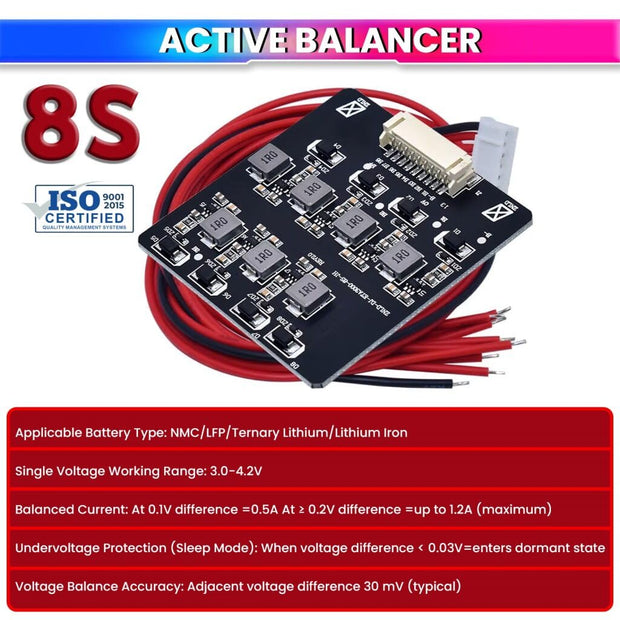 8S Active Balancer Inductive Board for High Precision Smart Cell Voltage Equalizer LiFePO4 Lithium-ion LTO Battery Packs (1.2A) amiciKart