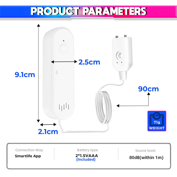 Water Leakage Sensor, WiFi Water Level Detector with 80dB Loud Alarm and SmartLife Mobile App amiciKart