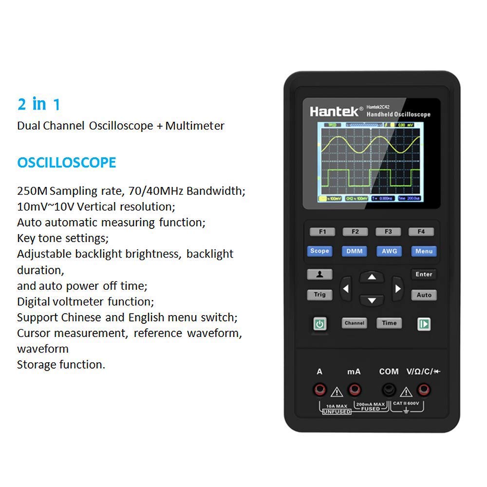 Hantek Dual Channel Oscilloscope Multimeter USB Portable 40Mhz Tester Kit (Hantek 2C42), Battery Powered amiciKart c0tmiz-hs.myshopify.com