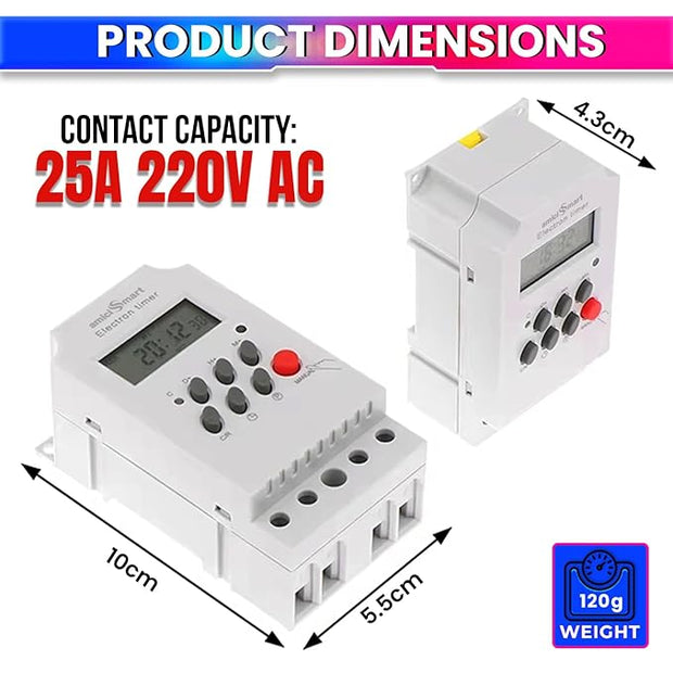Digital Programmable Timer Switch Relay – 25A 220V AC, 7-Day Cycle, 28 ON/OFF Schedules amiciKart c0tmiz-hs.myshopify.com