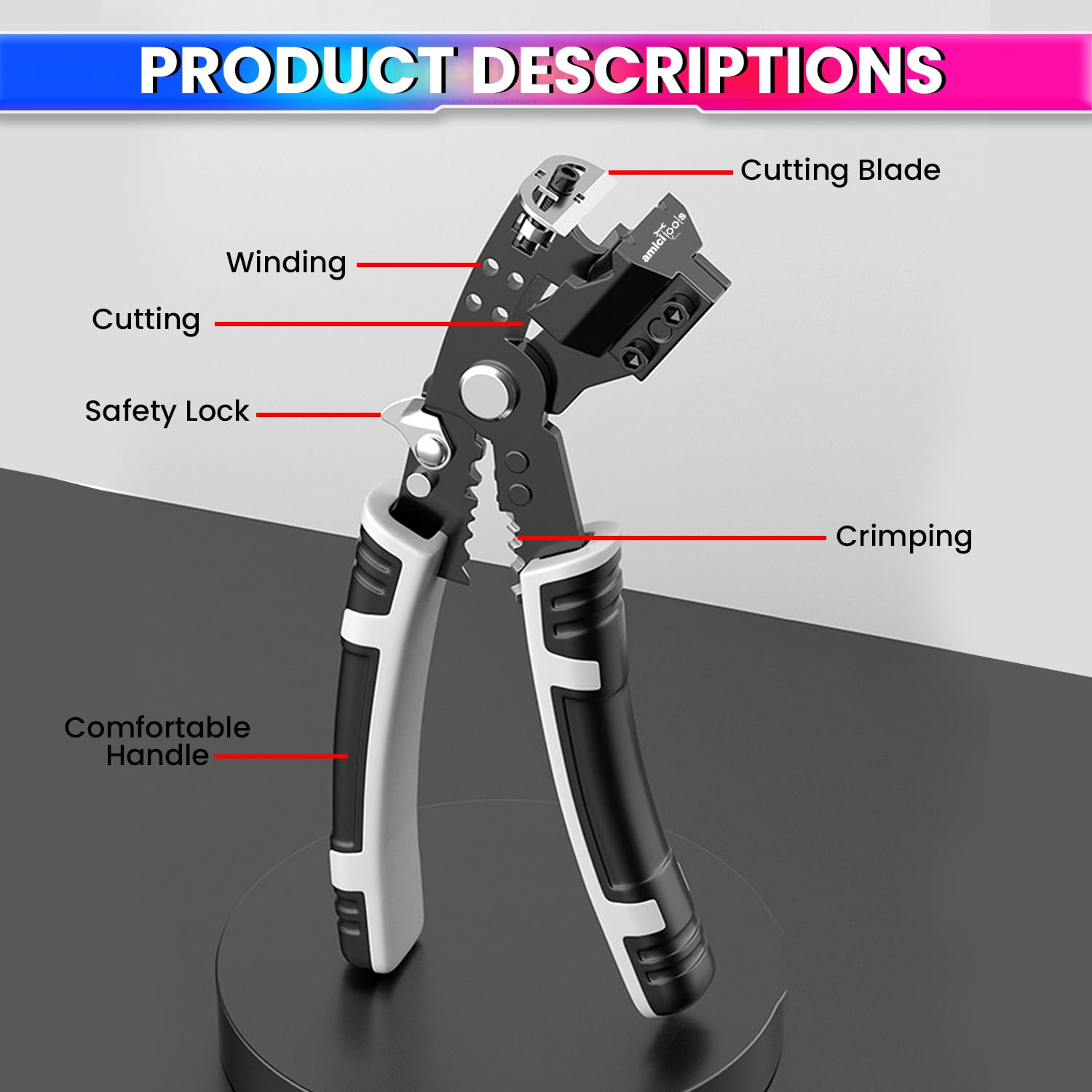 Multifunction Wire Cutter & Stripper with Safety Lock – Crimpin , Cutting Tool  Electrical Wires