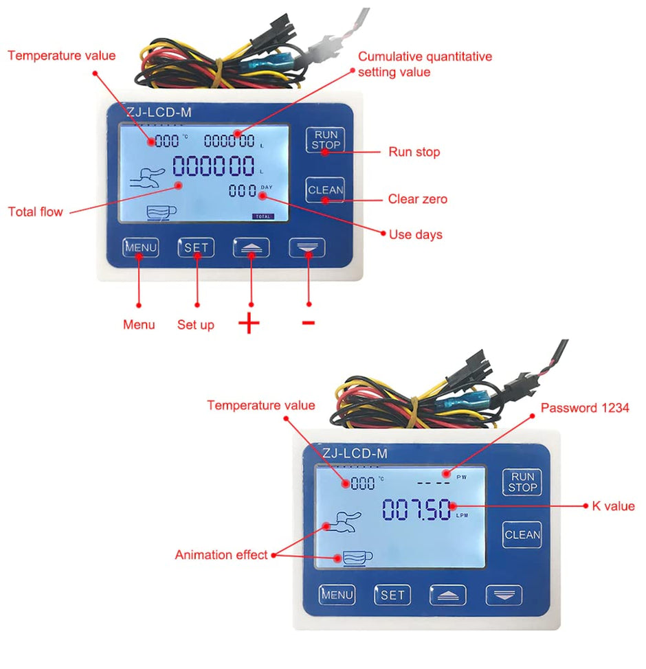 amiciSense Flow Meter, Digital Display Quantitative Controller with G1/2 Sensor, Stop Valve, Power Adapter for Water, Oil, etc. (For All Liquids)