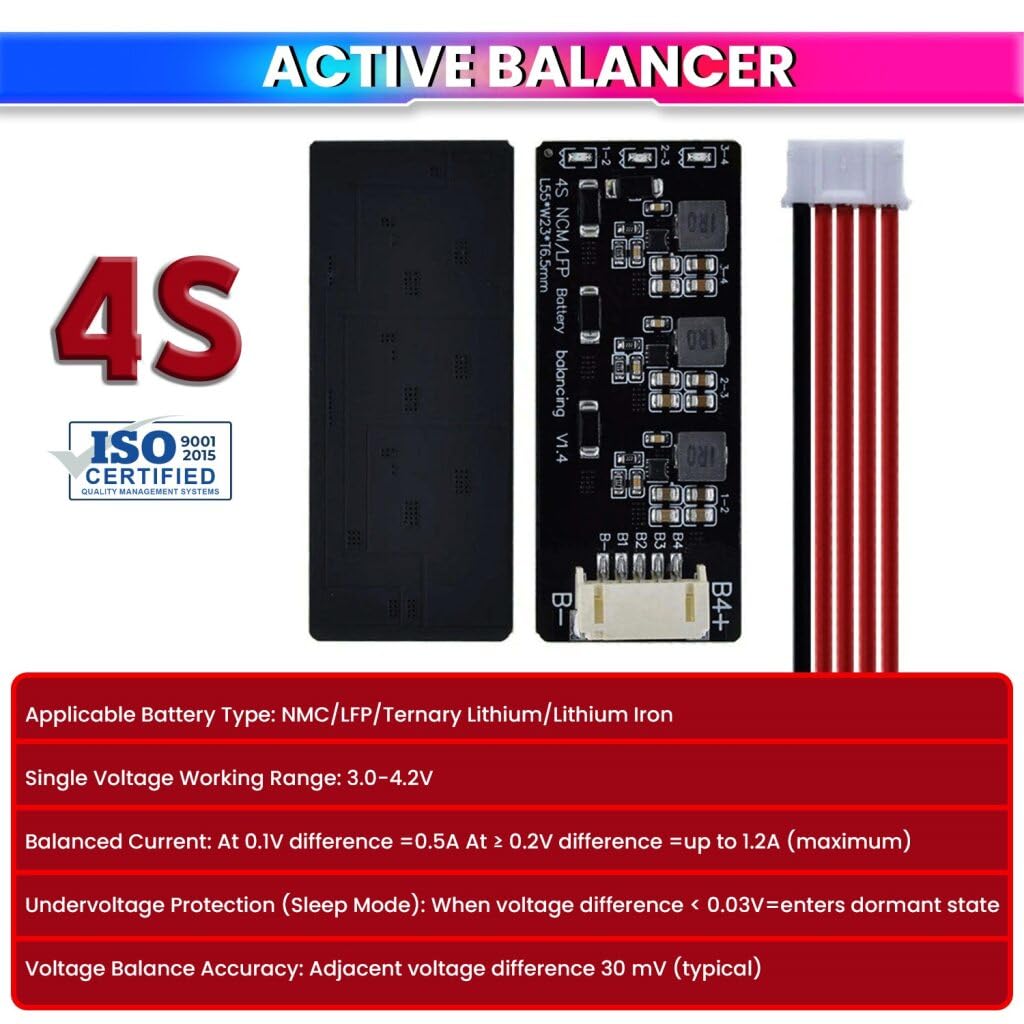 4S Active Balancer Inductive Board for High Precision Smart Cell Voltage Equalizer LiFePO4 Lithium-ion LTO Battery Packs (1.2A) amiciKart