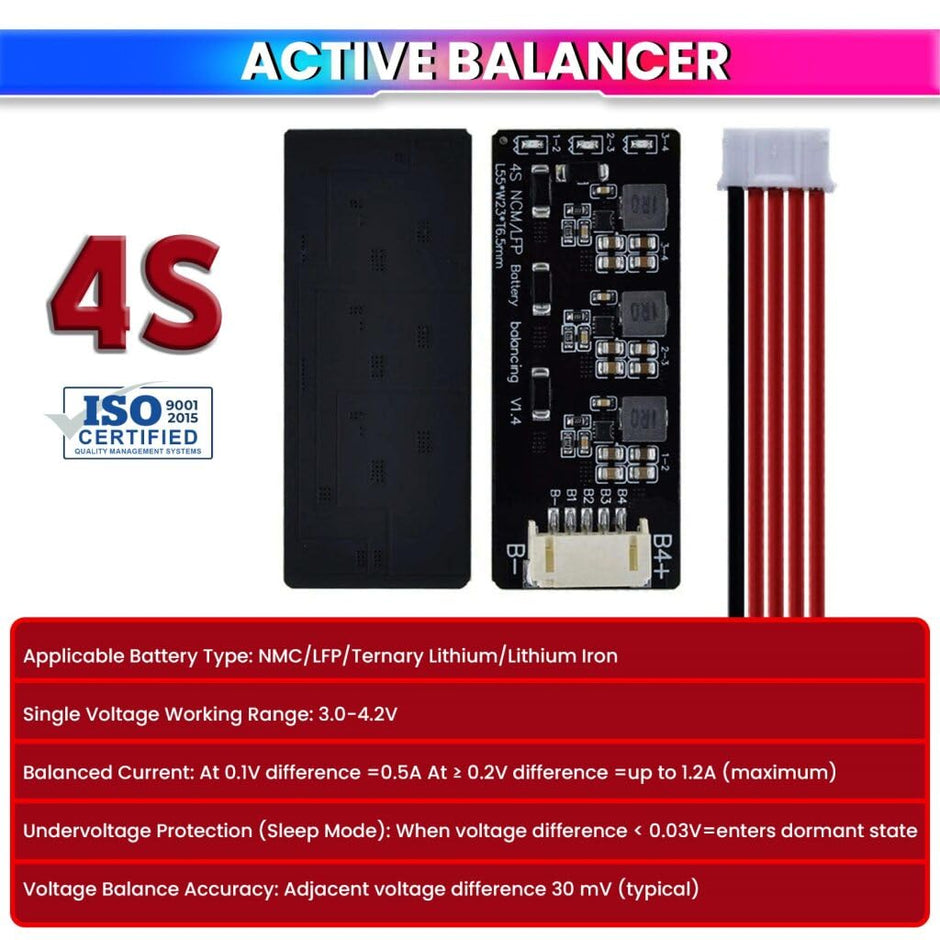 4S Active Balancer Inductive Board for High Precision Smart Cell Voltage Equalizer LiFePO4 Lithium-ion LTO Battery Packs (1.2A) amiciKart