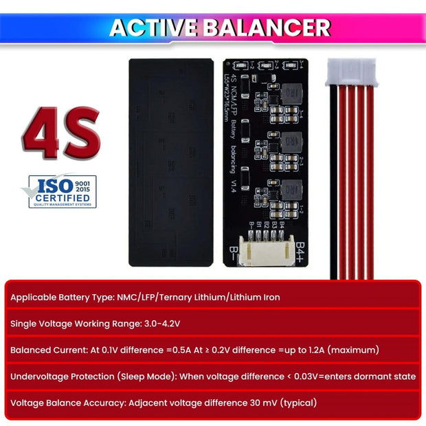 4S Active Balancer Inductive Board for High Precision Smart Cell Voltage Equalizer LiFePO4 Lithium-ion LTO Battery Packs (1.2A) amiciKart