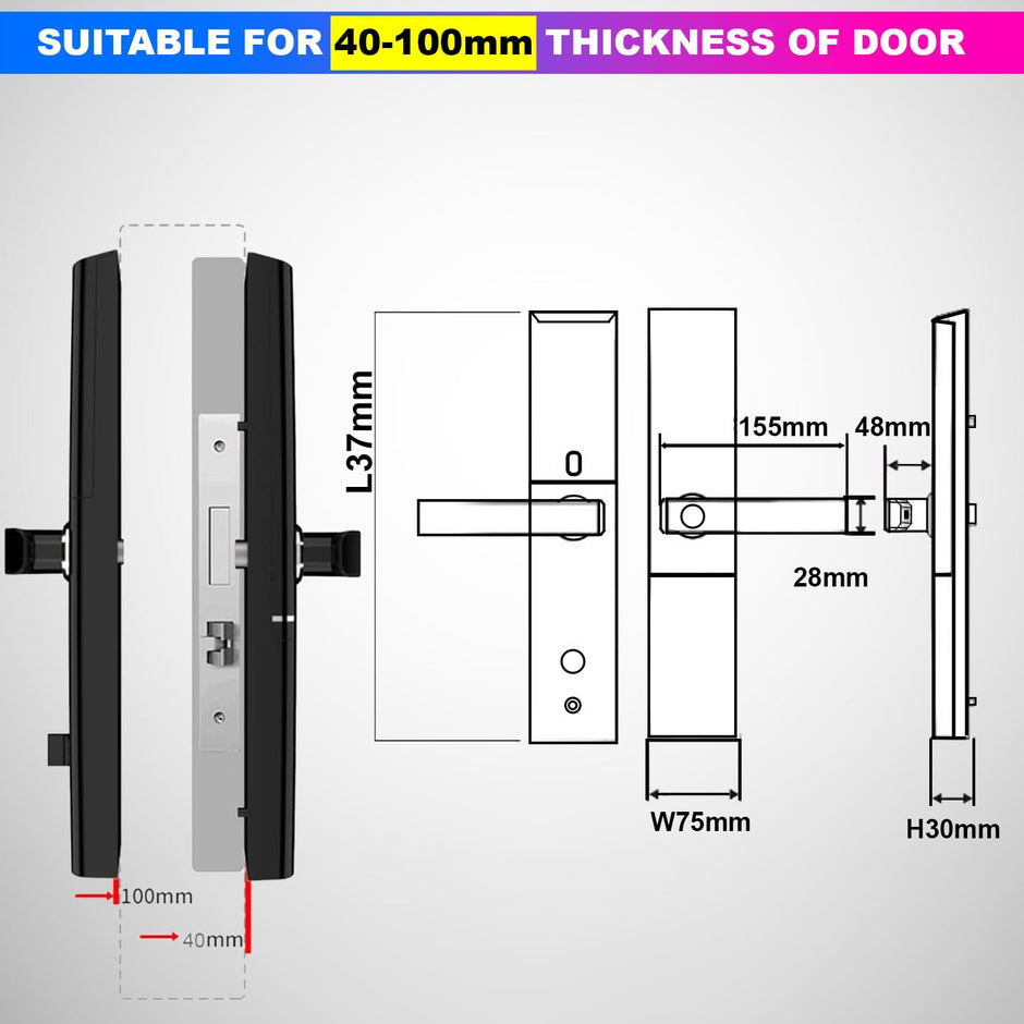 Multi-Access Smart Door Lock – Biometric Fingerprint, Smart Card Access, Mechanical Key, 4xAA Battery | Black amiciKart