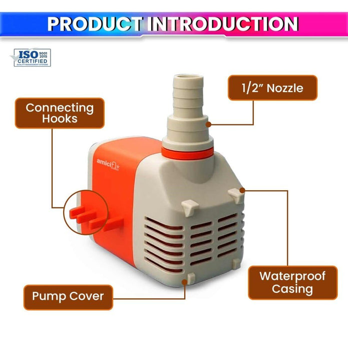 18W Submersible Water Pump with 500 LPH Ultra-High Flow Energy-Efficient Hydroponic & Pond Pump