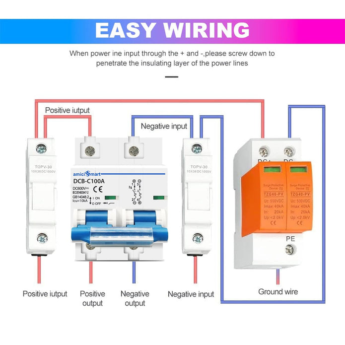 600V 100A DC Circuit Breaker for Solar Panel System, Overload & Short-Circuit Protection, DIN Rail