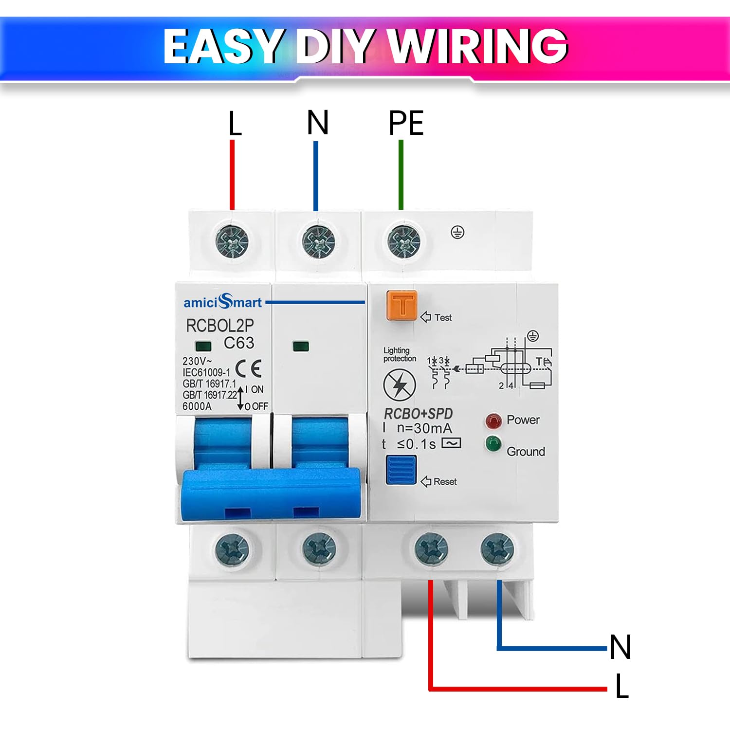 63A Single Phase Circuit Breaker with Leakage & Lightning Protection amiciKart