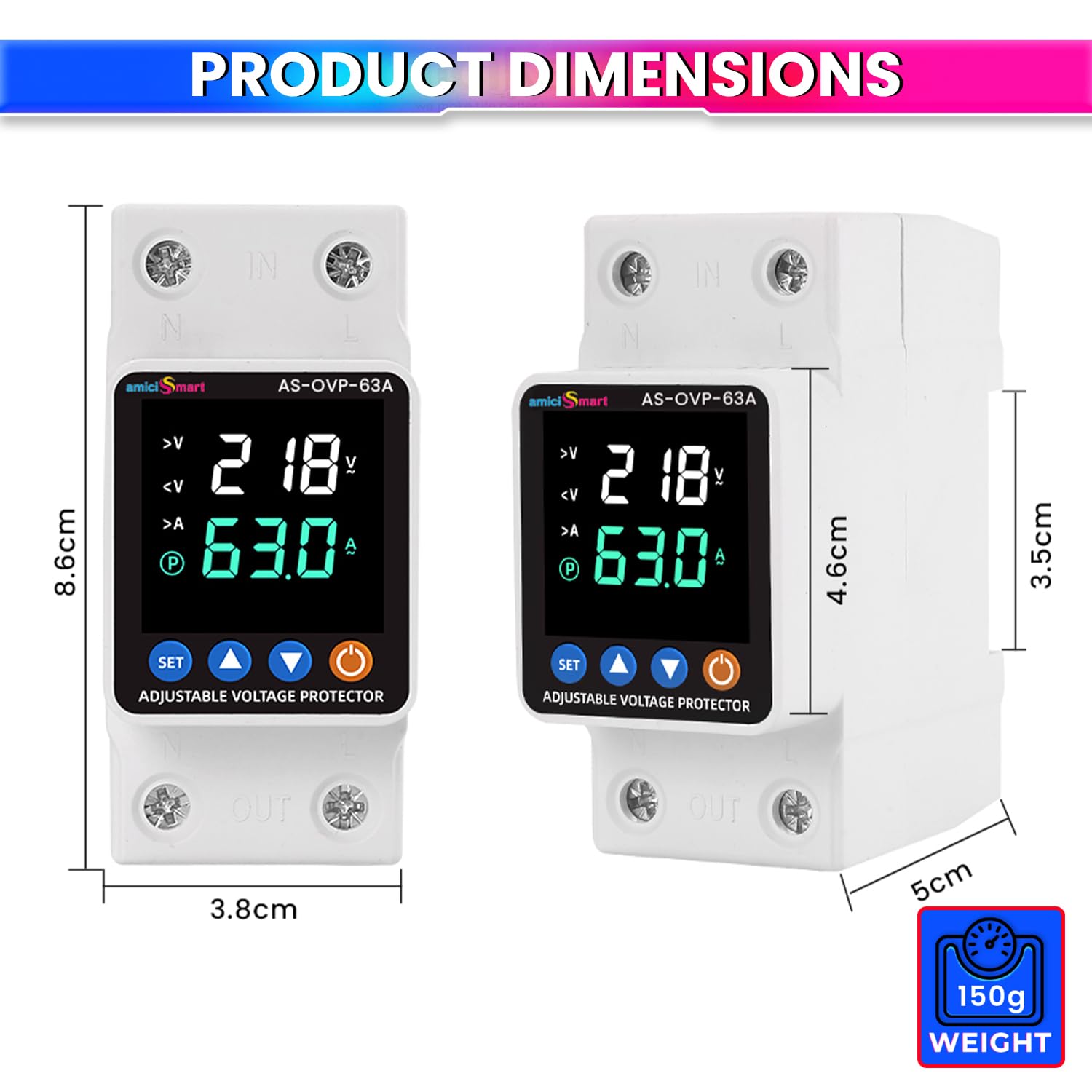Automatic Over/Under Voltage and Overload Protection Device 63A DIN-Rail with LED Display