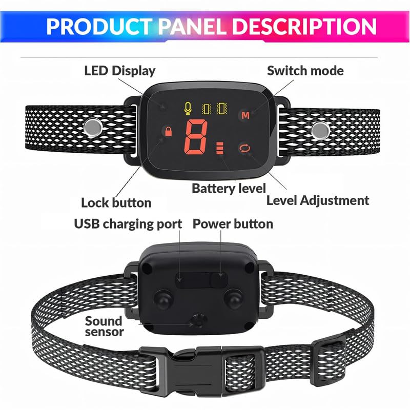 amiciCare Automatic Anti-Barking Dog Collar, Rechargeable Dog Training Collar with 3 Modes and 8 Sensitivity Level