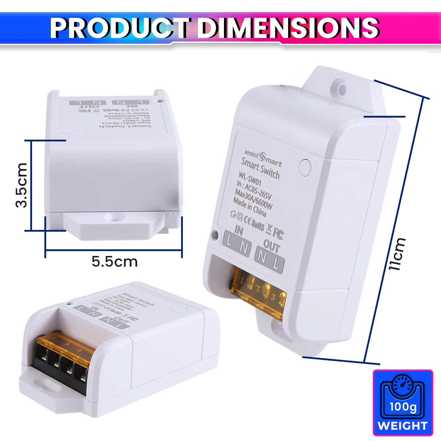 WiFi Smart Switch 30A – Works with Alexa, Google, SmartLife App | 6600W Timer Switch amiciKart