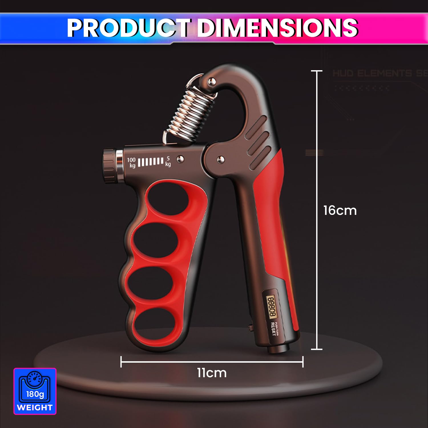 Adjustable Hand-Grip Exerciser,Digital LCD Counter,4mm Carbon Steel Spring, 5~100Kg amiciKart