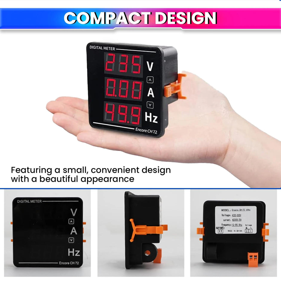 5A AC Voltmeter Ammeter, 3 in 1 Digital Meter 50-500V Voltage Tester with Frequency and Current Test