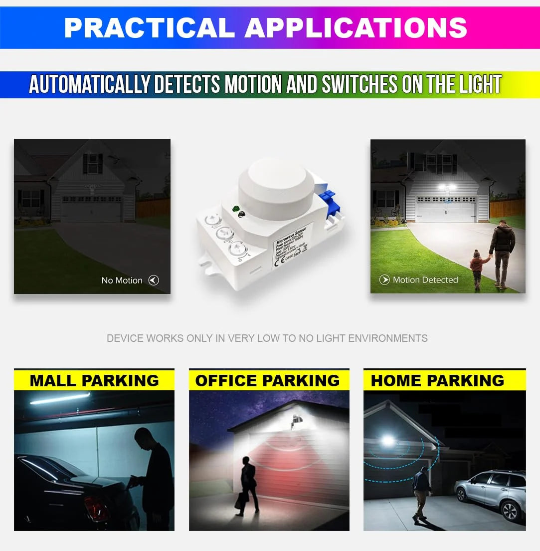 360 Degree Microwave Motion & Light Sensor, Auto On/Off with Radar & Photocell, 12–24V DC