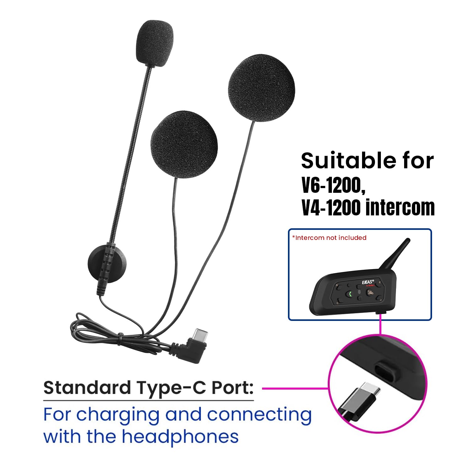 Ejeas Headphone with Mic for V6 and V6 pro Bluetooth Intercom Only amiciKart c0tmiz-hs.myshopify.com