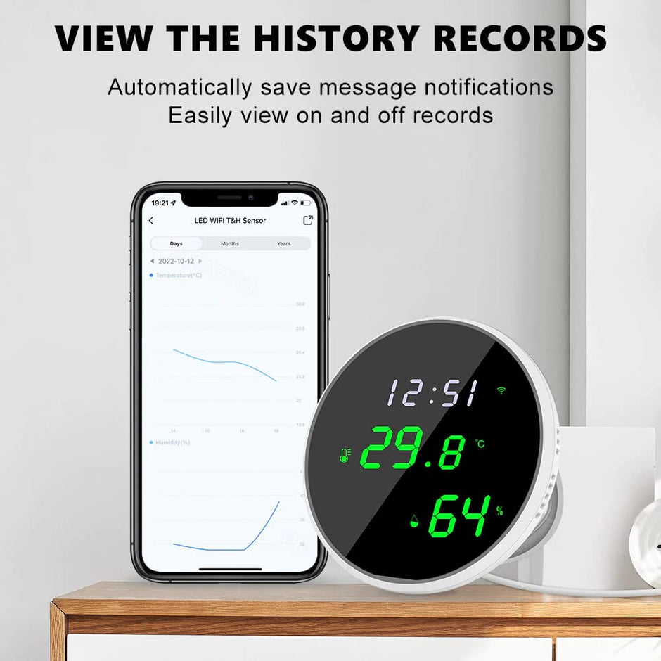 amiciSmart WiFi Temperature Humidity Sensor, Compatible with SmartLife App and USB Powered Thermometer Hygrometer with Data Export Feature