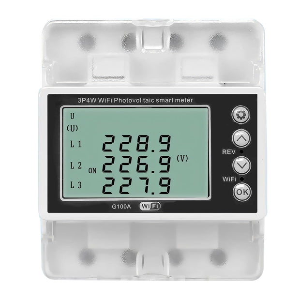 3-Phase WiFi Energy Meter 100A, 22kW Bi-Directional with Voltage/Current Protection, 220V