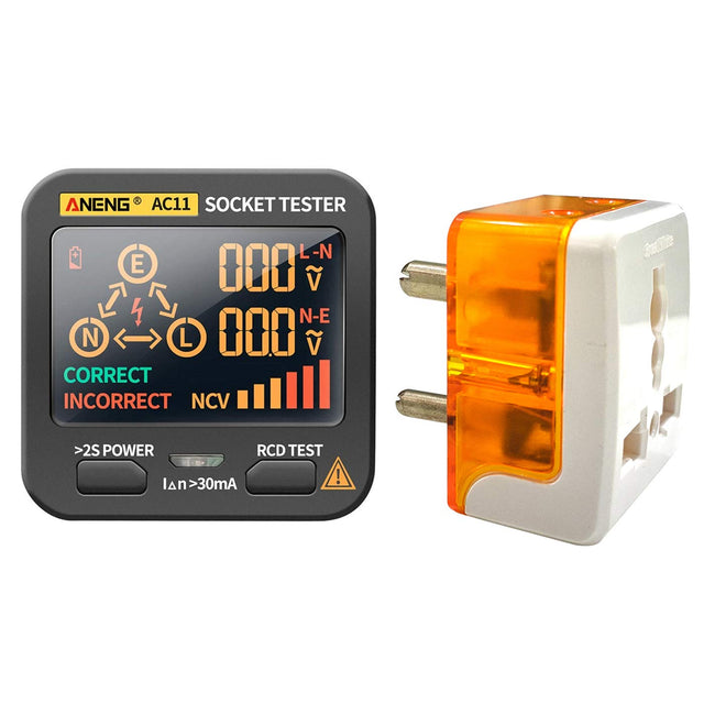 amiciSense Rcd Socket Tester, LCD With Live Voltage & Leakage Display, Automatic Earth Neutral Line Wire Check Wall Plug Voltage & Leakage Tester