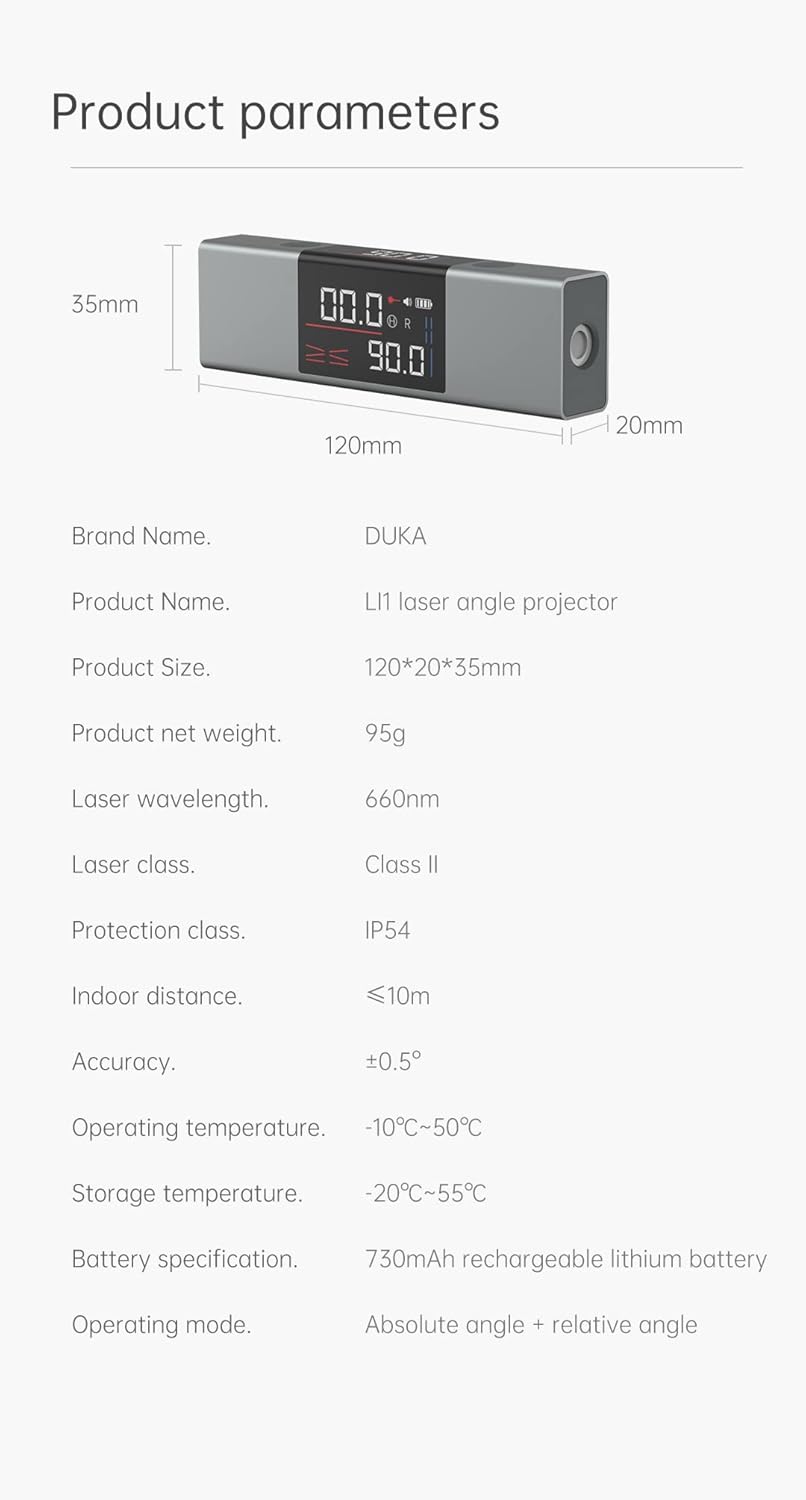 amiciSense Laser Angle Meter, Type-C Rechargeable Digital Protractor with 2 Axis Level, 2 HD Display and Retractable Aluminum Tripod Stand