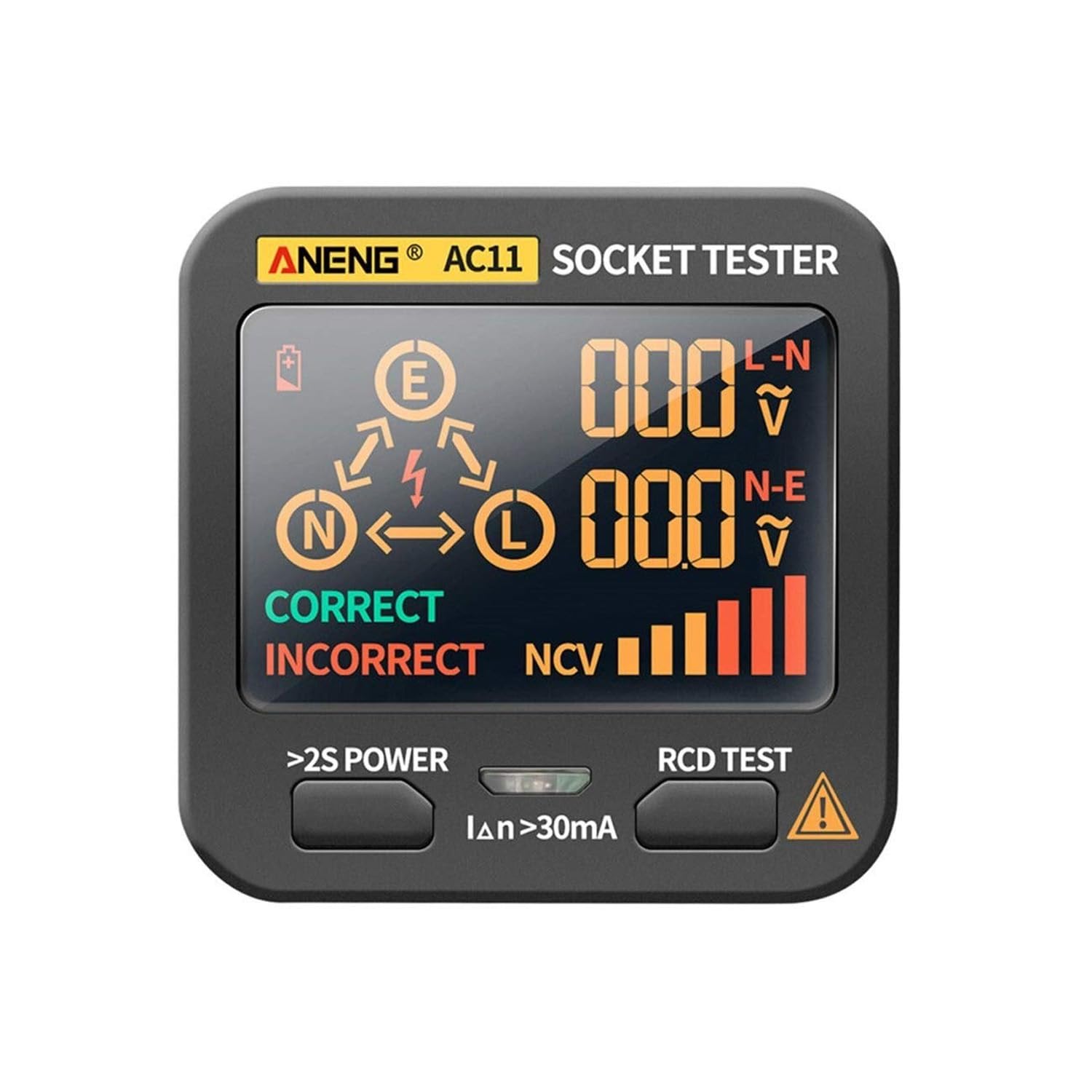 amiciSense Rcd Socket Tester, LCD With Live Voltage & Leakage Display, Automatic Earth Neutral Line Wire Check Wall Plug Voltage & Leakage Tester