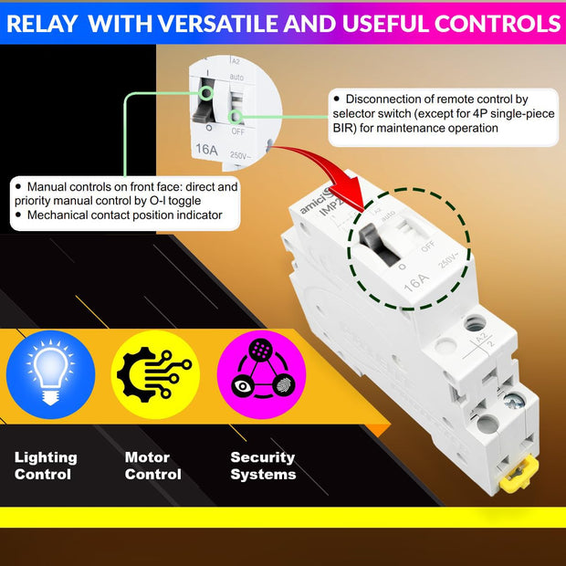 16A Impulse Relay, 2 Pole 230VAC Latching Relay for Line Control