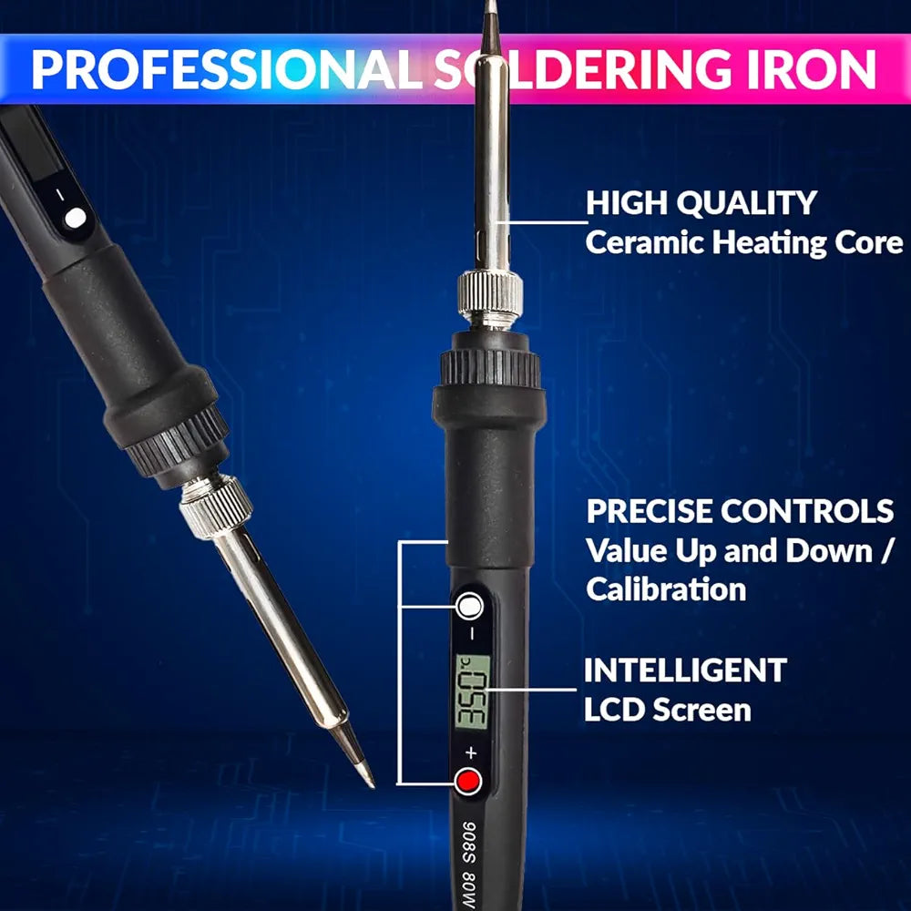amiciTools Soldering Iron Kit, 80W Adjustable Temperature 180℃ to 500℃ Soldering Iron with Digital Multimeter, Solder Wire, Desoldering Pump, Stand and More Soldering Iron Kit, 80W  180℃ to 500℃ Adjustable Temperature with Digital Multimeter,etc. amiciKart amiciTools Soldering Iron Kit, 80W Adjustable Temperature 180℃ to 500℃ Soldering Iron with Digital Multimeter, Solder Wire, Desoldering Pump, Stand and More