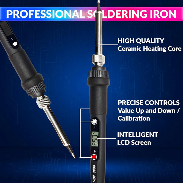 amiciTools Soldering Iron Kit, 80W Adjustable Temperature 180℃ to 500℃ Soldering Iron with Digital Multimeter, Solder Wire, Desoldering Pump, Stand and More Soldering Iron Kit, 80W  180℃ to 500℃ Adjustable Temperature with Digital Multimeter,etc. amiciKart amiciTools Soldering Iron Kit, 80W Adjustable Temperature 180℃ to 500℃ Soldering Iron with Digital Multimeter, Solder Wire, Desoldering Pump, Stand and More