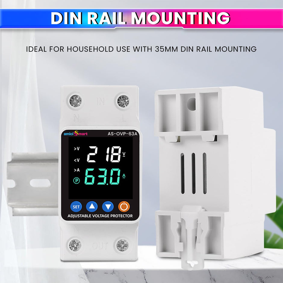 Automatic Over/Under Voltage and Overload Protection Device 63A DIN-Rail with LED Display