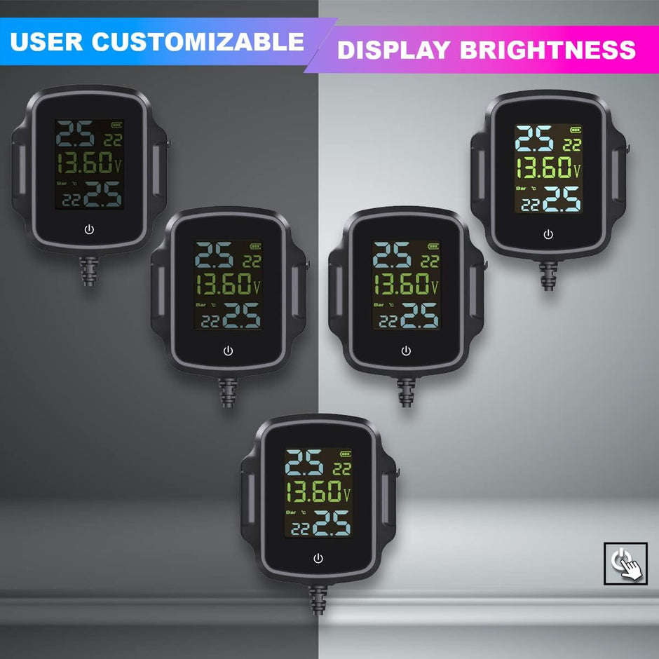 Bike TPMS, 3-in-1 Tyre Pressure Monitoring System with QC 3.0 Fast Charging & Battery Voltage Monitoring