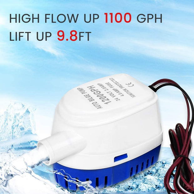 24V DC Bilge Pump, Intelligent Submersible Pump with Automatic On/Off Switch
