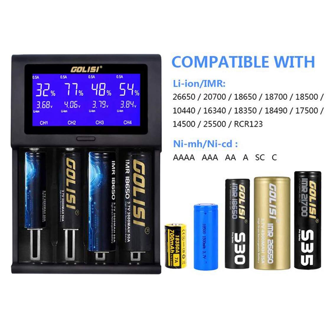 2.0A Smart Battery Charger with LCD Display and Auto Detecting Battery