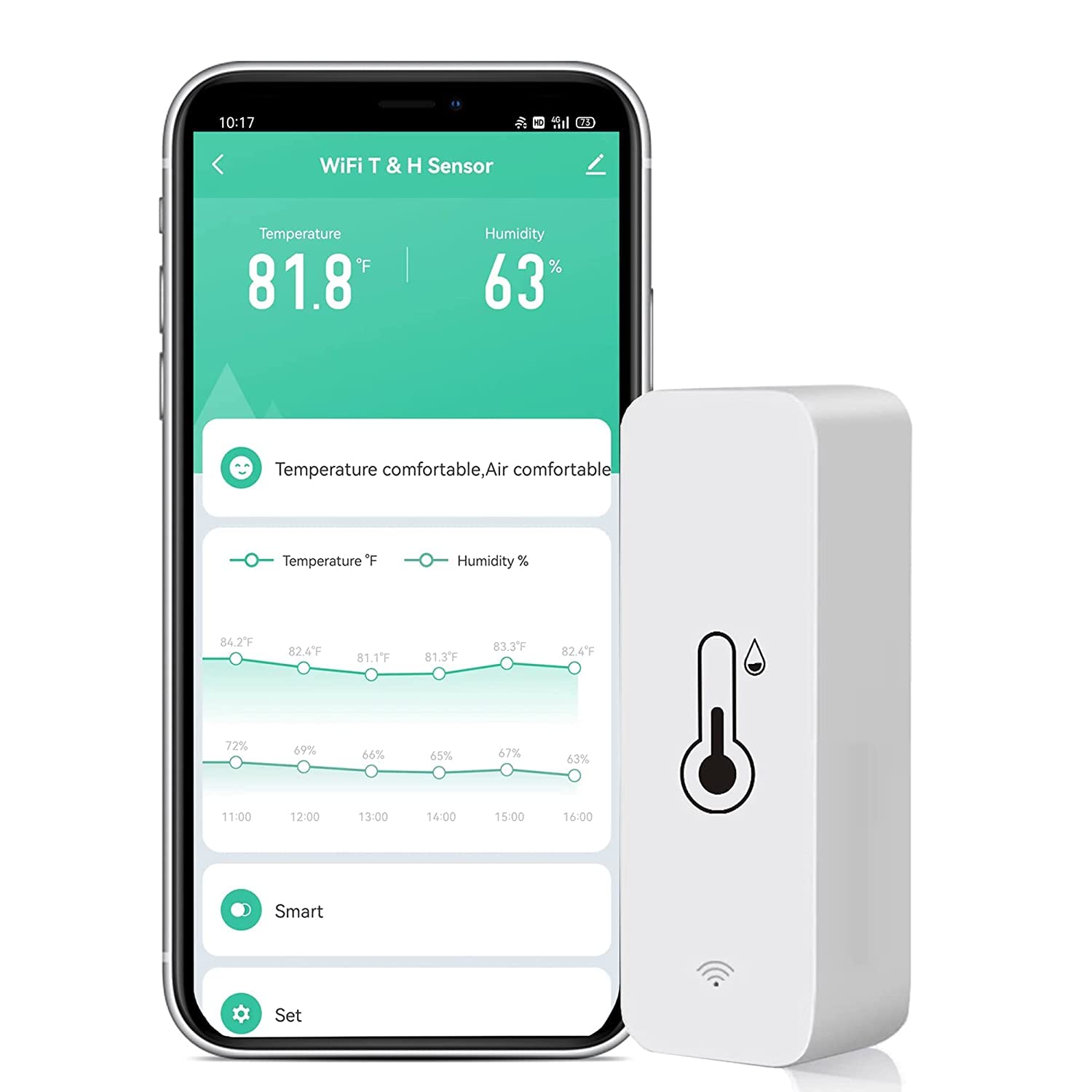 Wi-Fi Temperature & Humidity Analyzer Smart Thermo-Hygrometer with Real Time Monitoring & Alert Notification amiciKart