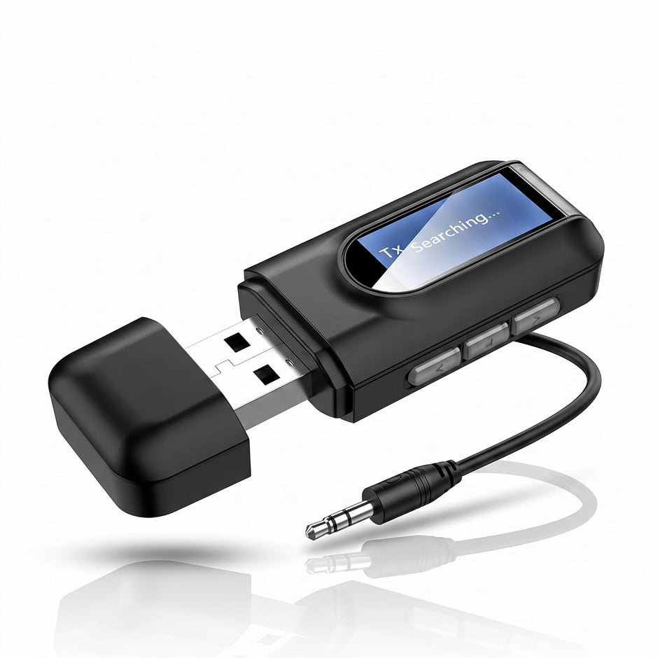 5.0 Bluetooth Transmitter & Receiver with LCD & Mic, 3.5mm AUX Wireless Dongle for Car/Phone