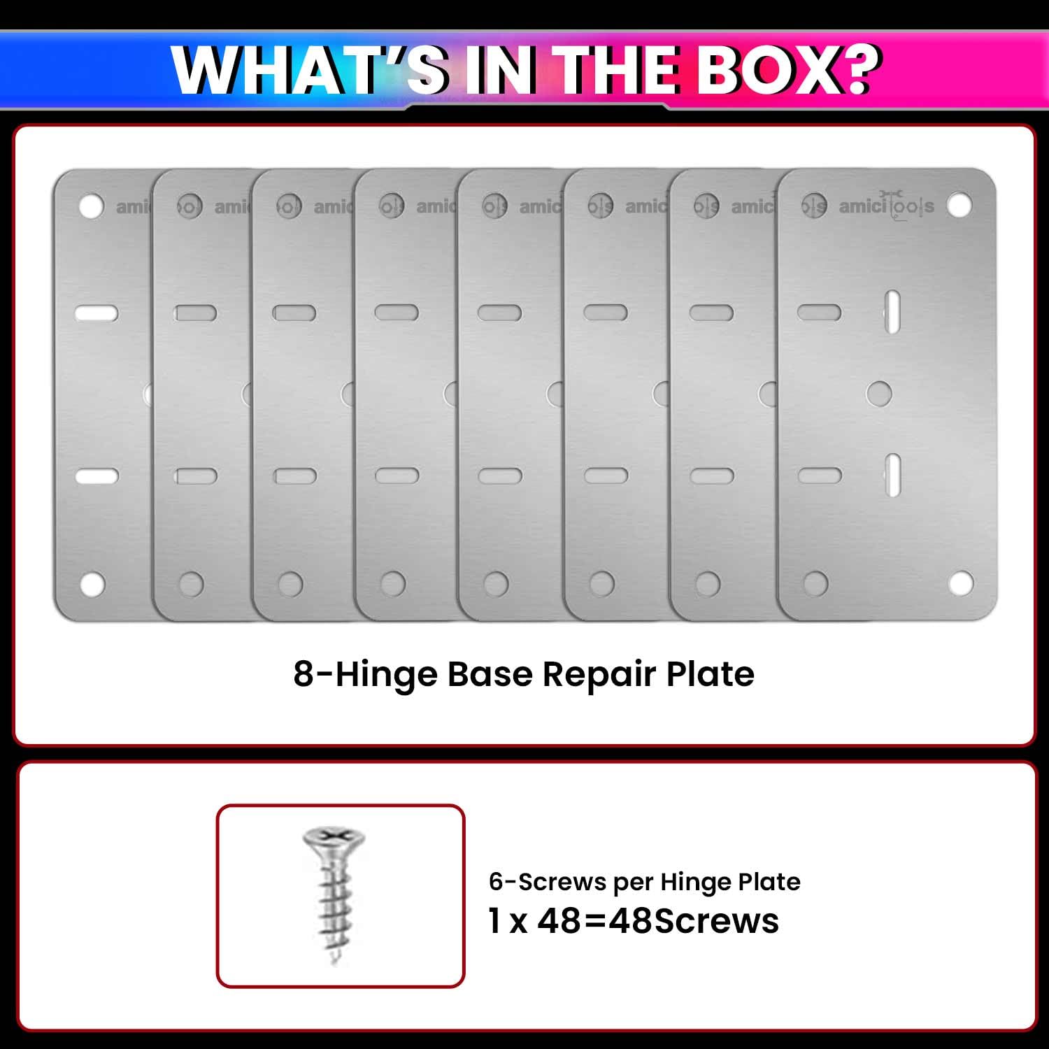Hinge Repair Plate|Stainless Steel (SS202) Door Hinges|8 Pcs of Hinge Base Repair Plate with Screws amiciKart