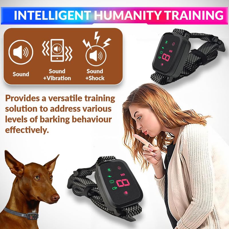 amiciCare Automatic Anti-Barking Dog Collar, Rechargeable Dog Training Collar with 3 Modes and 8 Sensitivity Level