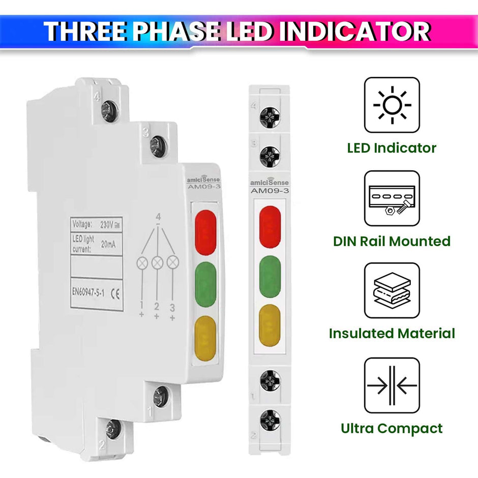 Ultra-Compact Phase Indicator – 230VAC, 1cm Wide with Color LED Indicator for Accurate Monitoring amiciKart