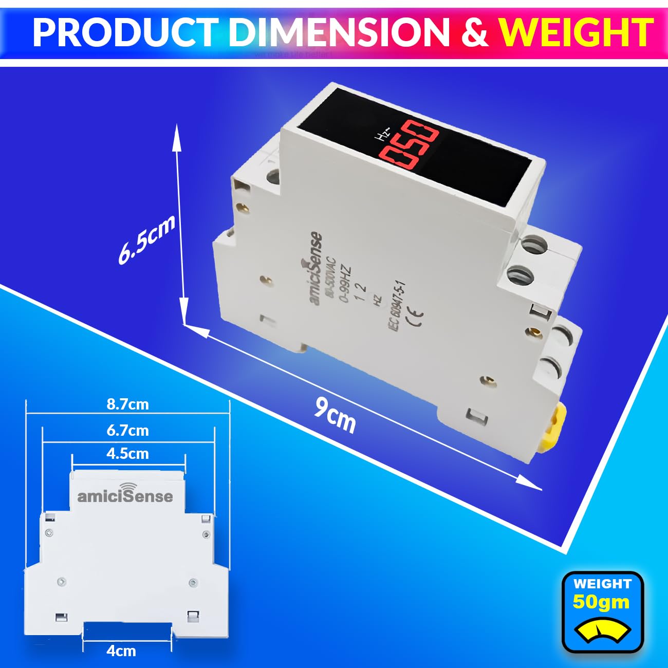 Mini AC Frequency Tester 80–500V | 99Hz LED Display | 35mm DIN Rail Mount