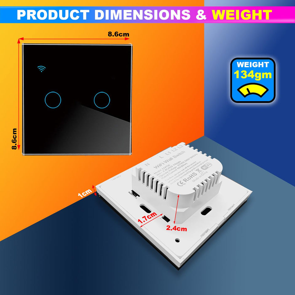 WiFi Touch Switch – 4 Gang, 230V/10A, Alexa/Google Compatible, Interlocking, SmartLife App amiciKart