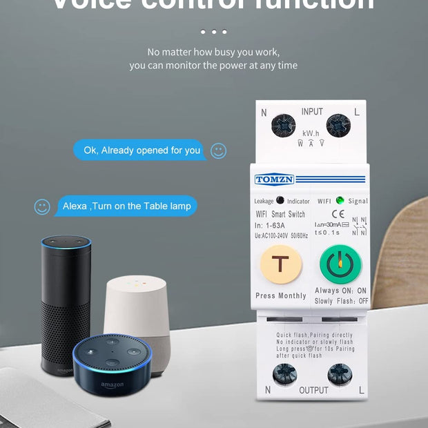 WiFi Smart MCB 63A with Energy Meter & Overload Protection, SmartLife App(63A with RS485 Port)