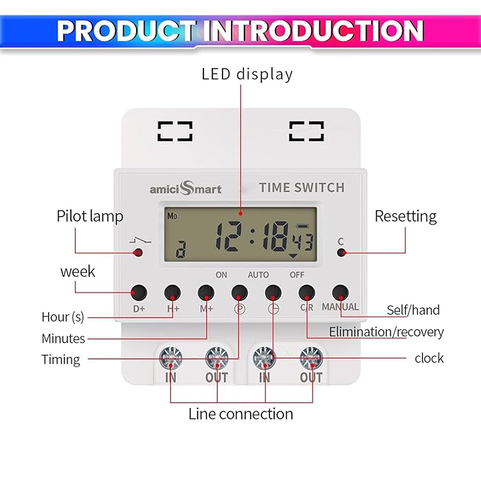 220V 60A Digital Programmable Timer Switch – 28 ON/OFF Settings, LCD Display, Battery Backup