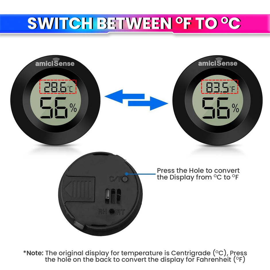 Mini Thermometer Hygrometer – Back Sensor Temp & Humidity Monitor for Home, Car & Office