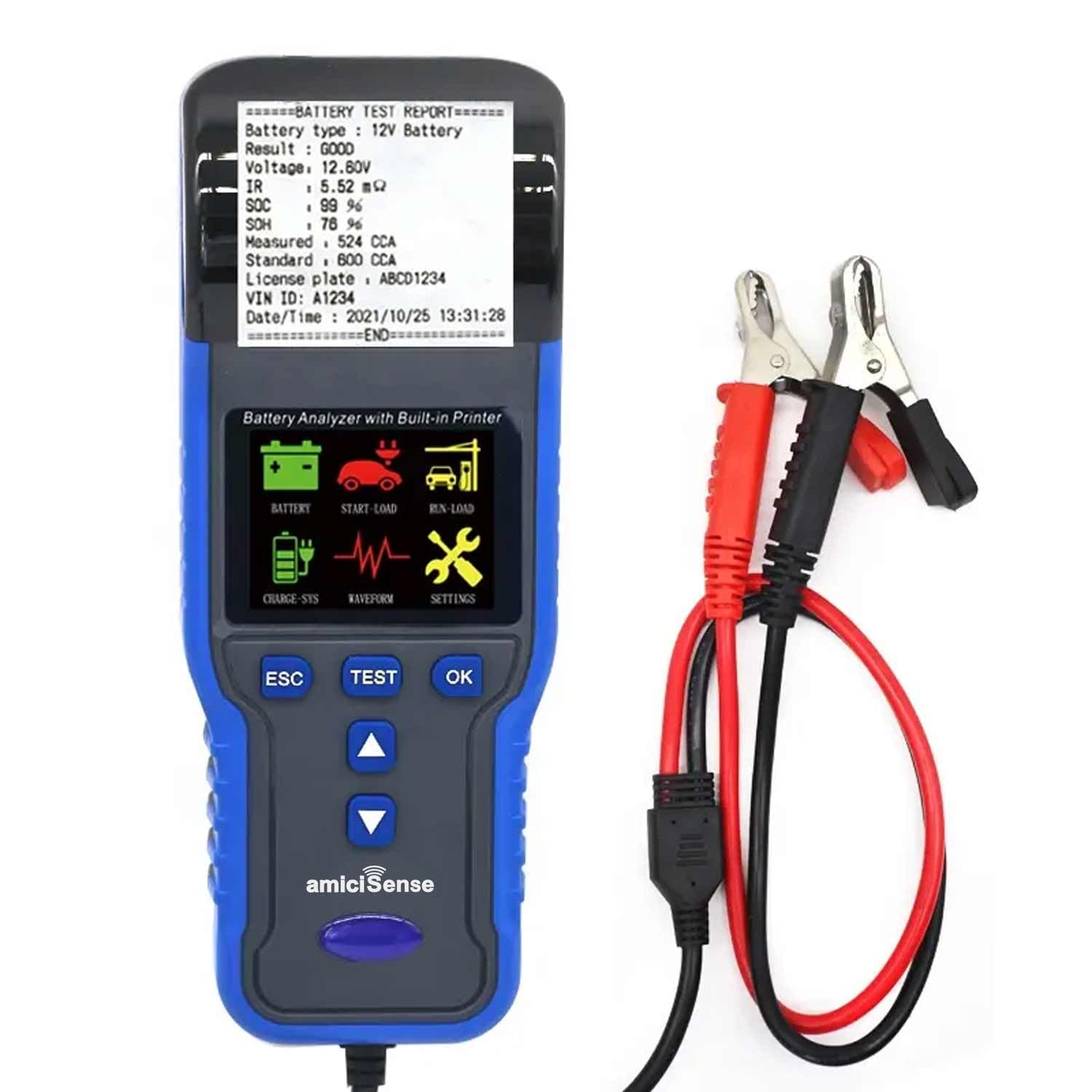 Car Battery Analyzer, 100~2000 CCA Battery Auto Cranking and Charging State Tester, 12/24V Battery Health Test amiciKart