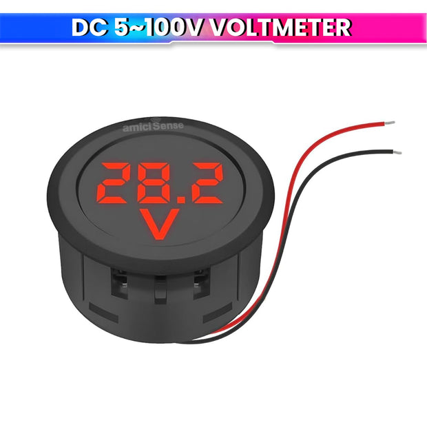 DC 5–100V Mini LED Voltmeter 3-Digit Green Display Bike & Vehicle Battery Voltage Monitor