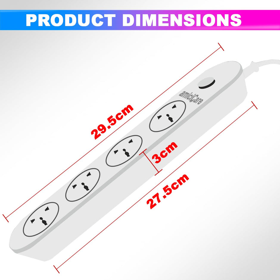 Extension Board, 4 Universal Socket with Master Switch amiciKart