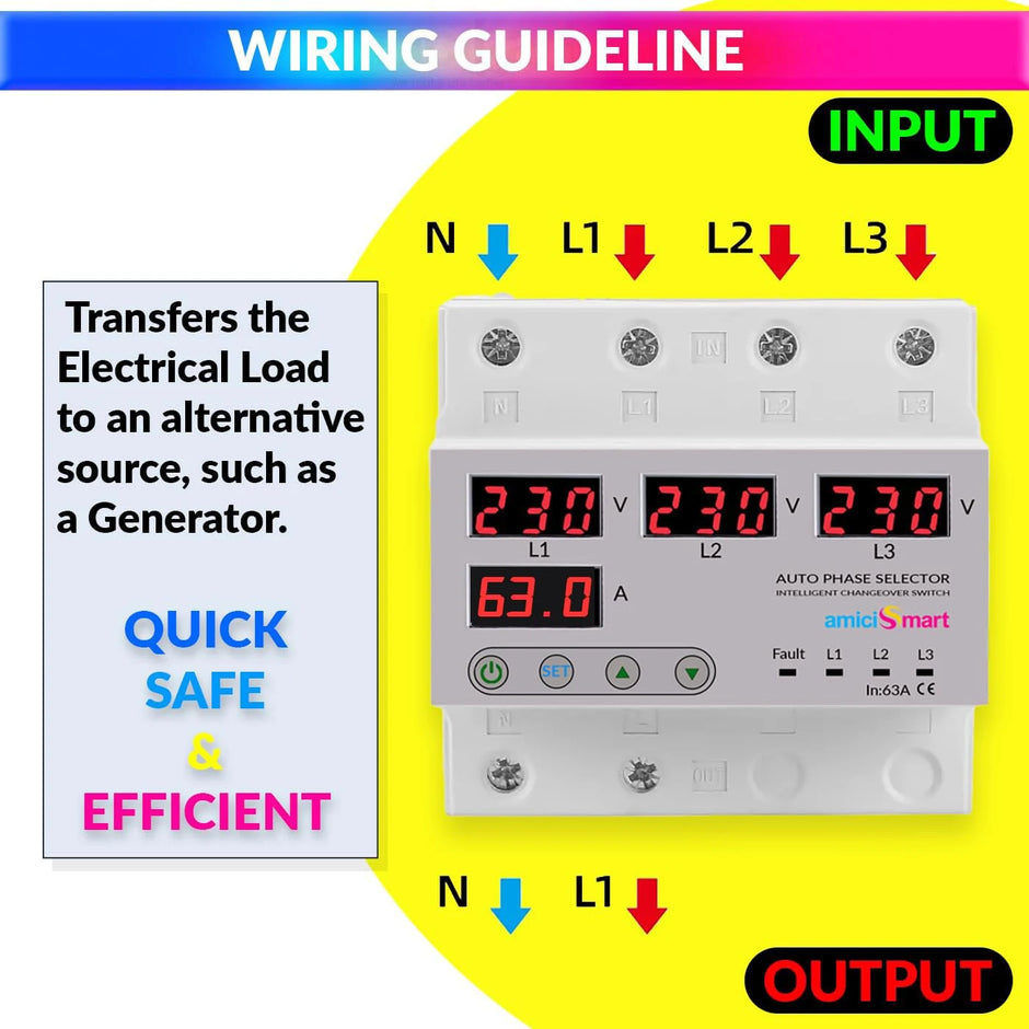 Intelligent 3 Phase to 1 Phase Changeover Switch, 230VAC Control Transfer Switch
