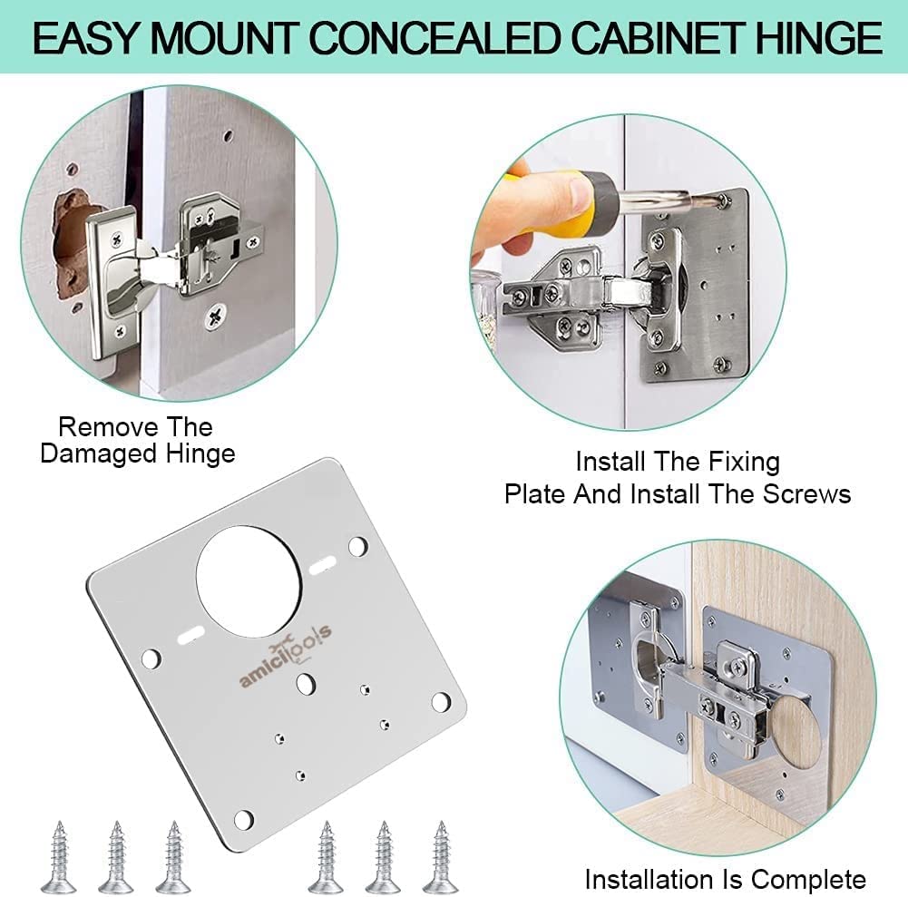 Stainless Steel (SS202) Hinge Repair Plate with Mounting Screws for Furniture, Shelves, Cabinet Protection (8-Pcs)