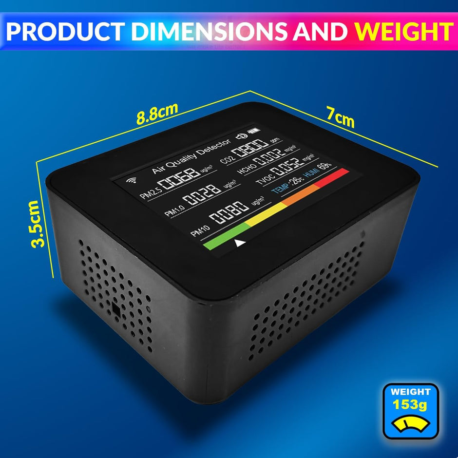 13-in-1 WiFi Smart Air Quality Monitor – CO2, Temp, Humidity Sensor with App Control Monitoring, Desktop Clock & Alarm amiciKart