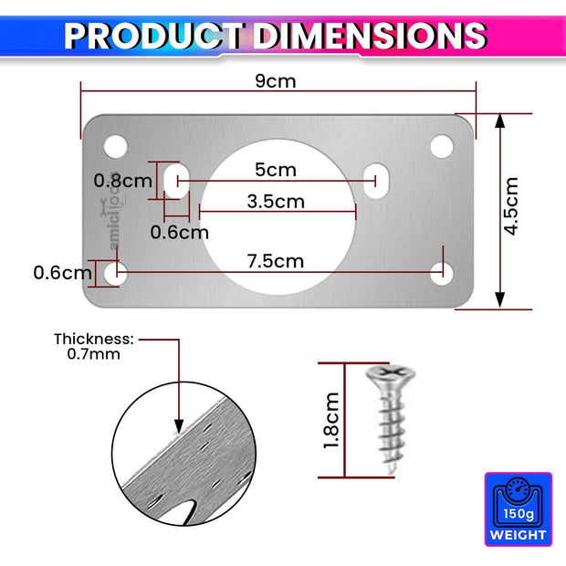 Hinge Repair Plate|Stainless Steel (SS202) Door Hinges|Fix Loose Cabinet Hinges|8 Pcs of Hinge Cup Repair Plate with Screws